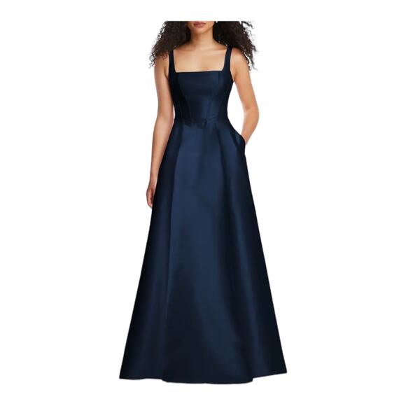 Alfred Sung dress D844 Corset Satin Gown dark blue size 12 - Picture 1 of 6